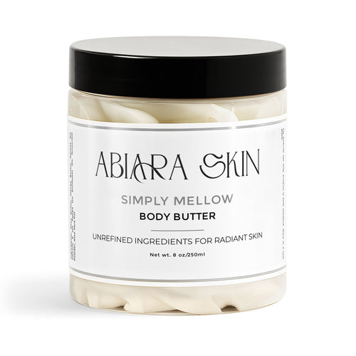 Jar of Abiara Skin Simply Mellow Body Butter on a white background